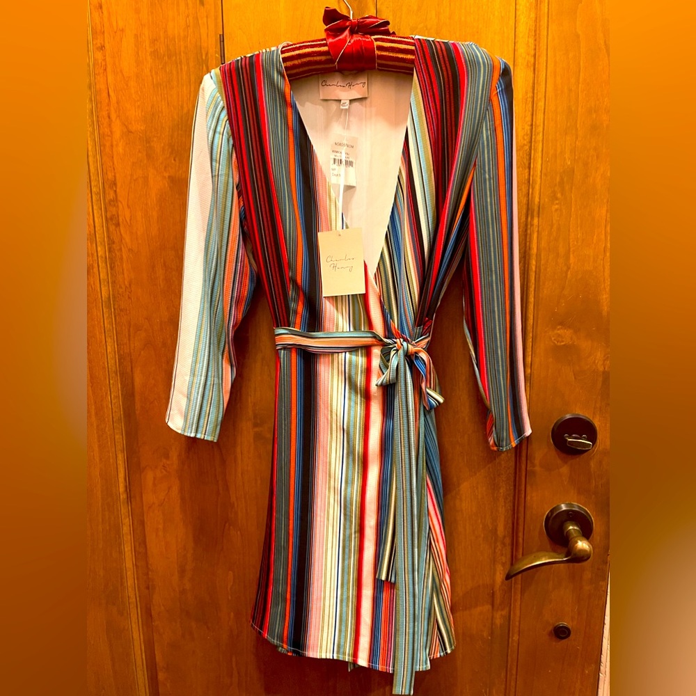 NWT wrap around dress: multi-colored striped